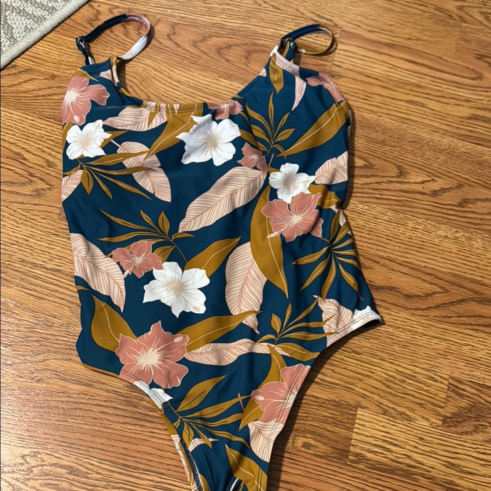 Kona Sol Blue and White Floral One Piece Swimsuit